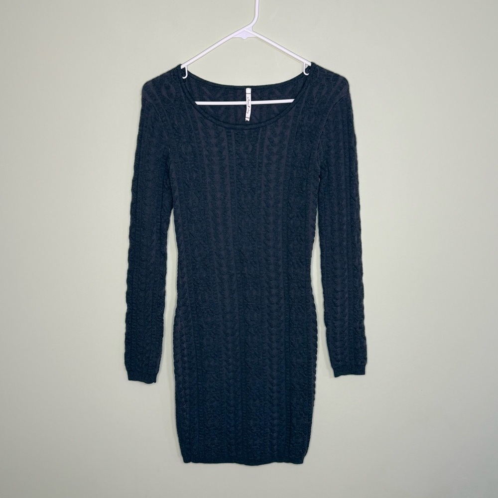 Willow & Clay cable knit sweater‎ dress woman S long sleeve scoop neck Grey slim